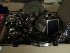 BOX MIXED SILVER PLATED WARES, CUPS, GOBLETS ETC