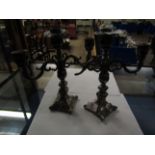 PAIR OF SILVER PLATED THREE BRANCH CANDELABRA (1 AF)