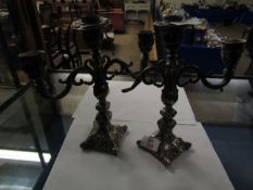 PAIR OF SILVER PLATED THREE BRANCH CANDELABRA (1 AF)