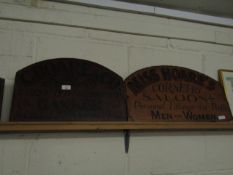 TWO VINTAGE WOODEN PAINTED ADVERTISING SIGNS
