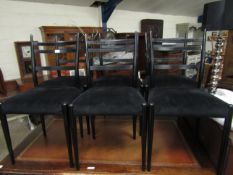 SET OF SIX RETRO G-PLAN EBONISED DINING CHAIRS WITH BLACK DRAYLON UPHOLSTERED SEATS