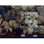 TRAY MIXED ORNAMENTS, FLOWER ENCRUSTED ORNAMENTS, TRINKET BOXES ETC