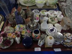 TRAY MIXED ORNAMENTS, FLOWER ENCRUSTED ORNAMENTS, TRINKET BOXES ETC