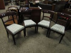 SET OF FOUR 19TH CENTURY MAHOGANY BAR BACK DINING CHAIRS WITH FLORAL DROP IN SEATS AND TURNED