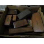 BOX CONTAINING MIXED 19TH CENTURY AND LATER BOXES, BRIDGE BOARDS ETC