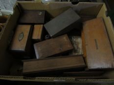 BOX CONTAINING MIXED 19TH CENTURY AND LATER BOXES, BRIDGE BOARDS ETC