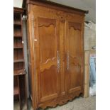 GOOD QUALITY 19TH CENTURY FRENCH WALNUT ARMOIRE FITTED WITH TWO DOORS, DECORATIVE LOCKS AND INLAID