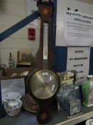 EDWARDIAN MAHOGANY AND SATINWOOD INLAID WHEEL BAROMETER WITH SILVER DIAL