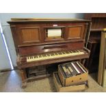 A HEINDORFF OF BERLIN MAHOGANY CASED UPRIGHT PIANOLA WITH METAL FRAME TOGETHER WITH TWO BOXES OF