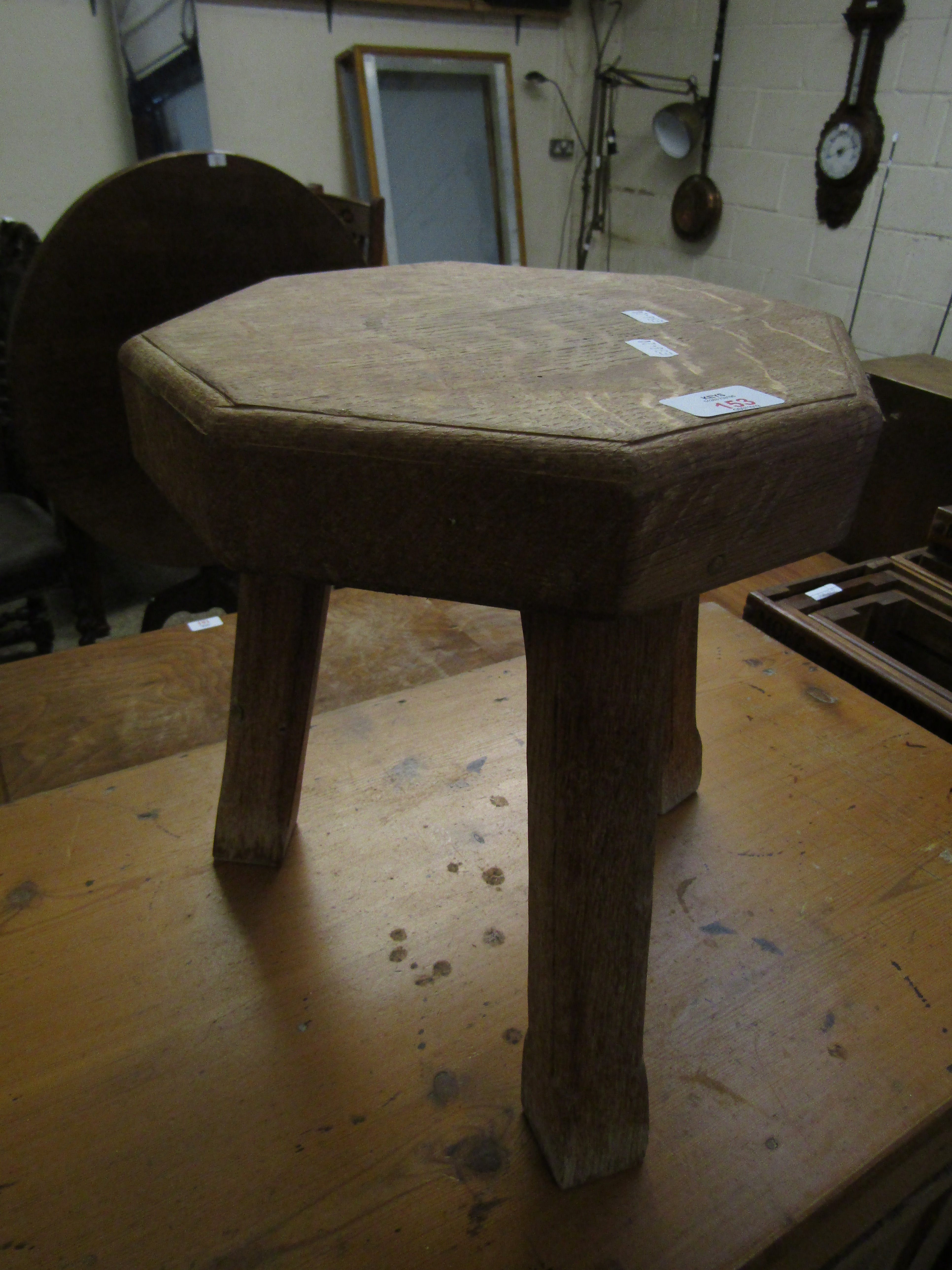 OAK RUSTIC HEXAGONAL TOP THREE FOOTED STOOL