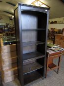 MID 20TH CENTURY OAK FRAMED NARROW FLOOR STANDING ADJUSTABLE BOOKCASE