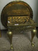 19TH CENTURY BRASS PIERCED TOP TRIVET AND FURTHER ETCHED TRAY (2)