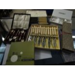 SEVEN BOXED CONTAINING MIXED CAKE SLICES, CAKE FORKS, STAINLESS STEEL WARES AND A SET OF SIX