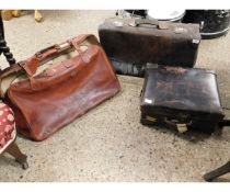 TWO LEATHER SUITCASES AND A FURTHER LEATHER HOLDALL (3)
