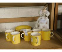 YELLOW GLAZED WORCESTER PART COFFEE SET (A/F) TOGETHER WITH A ROYAL DOULTON SUMMER ROSE FIGURE MODEL