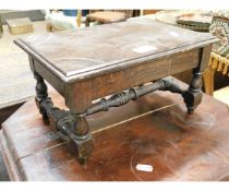 OAK FRAMED RECTANGULAR SQUAT STOOL ON TURNED SUPPORTS