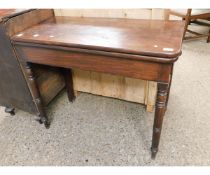 VICTORIAN MAHOGANY FOLD-OVER TEA TABLE ON TURNED FRONT LEGS