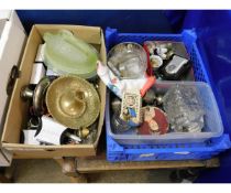 TWO BOXES CONTAINING MIXED COSTUME JEWELLERY, GLASS WARES ETC