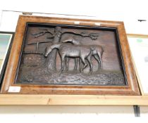 CARVED PANEL OF TWO HORSES