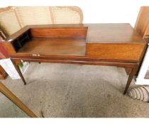 19TH CENTURY CONVERTED SPINET CASE TO A DESK ON TAPERING SQUARE LEGS AND BRASS CASTERS