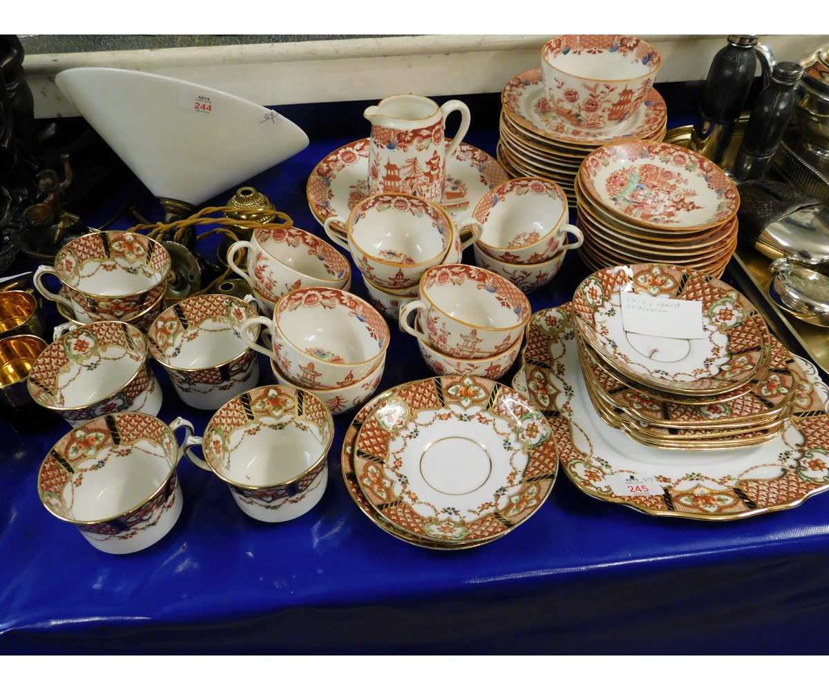 PART SET OF VICTORIAN ORIENTAL PRINTED TEA WARES TOGETHER WITH PART ROSLYN TEA WARES