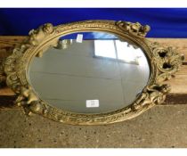 RESIN FORMED OVERMANTEL MIRROR WITH MOUNTED CHERUBS