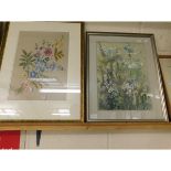 EMBROIDERED SILK PICTURE OF FLOWERS TOGETHER WITH A FURTHER SIGNED WATERCOLOUR OF FLOWERS (2)