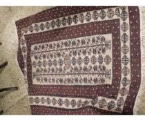 GOOD QUALITY BOKHARA FLOOR RUG WITH CREAM CENTRE AND REPEATING LOZENGE DETAIL
