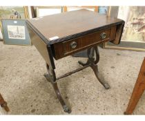 MAHOGANY FRAMED SMALL DROP LEAF SIDE TABLE WITH SINGLE DRAWER