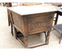 MID-20TH CENTURY OAK FRAMED SMALL PROPORTION SIDEBOARD WITH CANTED CORNERS WITH SINGLE DOOR AND