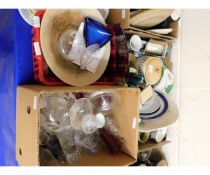 THREE BOXES OF GOOD QUALITY MODERN GLASS WARES, WINE GLASSES, PLATES, STUDIO POTTERY WARES ETC (3)