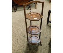 EDWARDIAN MAHOGANY AND INLAID THREE TIER CAKE STAND