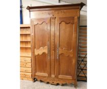 GOOD QUALITY 19TH CENTURY FRENCH WALNUT ARMOIRE FITTED WITH TWO DOORS, DECORATIVE LOCKS AND INLAID