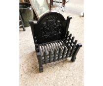 CAST IRON FIRE GRATE WITH ARMORIAL BACK