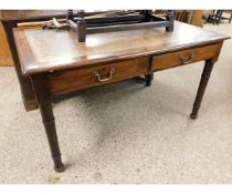 VICTORIAN MAHOGANY DESK WITH TOOLED LEATHER TOP WITH TWO DRAWERS ON TURNED LEGS