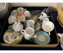 BOX OF MIXED DECORATIVE CABINET CUPS ETC