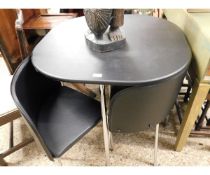 PLASTIC SQUARE TOPPED TABLE ON CHROMIUM LEGS WITH A SET OF FOUR CORNER NESTING CHAIRS