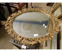 CAST METAL OVAL WALL MIRROR WITH LEAF AND VINE FRAME