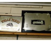 REPRODUCTION WELLS FARGO MIRROR AND A ROLLS ROYCE MIRROR (2)