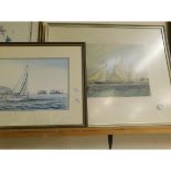 WATERCOLOUR OF A SAILING BOAT AT SEA TOGETHER WITH A FURTHER PRINT ENTITLED "YACHTING" (2)