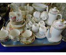 TRAY OF MIXED PARAGON BELINDA PART TEA WARES, ROYAL STAFFORD ROSE DECORATED TEA WARES ETC