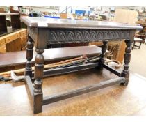 OAK FRAMED RECTANGULAR COFFEE TABLE WITH CARVED FRIEZE