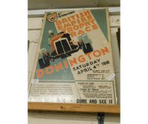 VINTAGE DONINGTON SATURDAY APRIL 4TH 1936 RACING POSTER MOUNTED ON BOARD