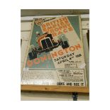 VINTAGE DONINGTON SATURDAY APRIL 4TH 1936 RACING POSTER MOUNTED ON BOARD