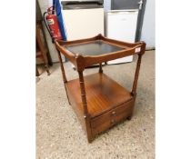 MAHOGANY FRAMED SIDE CUPBOARD WITH LEATHER TOPPED TRAY WITH TWO DRAWERS WITH TURNED SUPPORTS