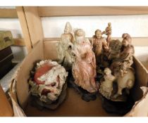 BOX OF MIXED ORIENTAL SOAPSTONE CARVED FIGURES
