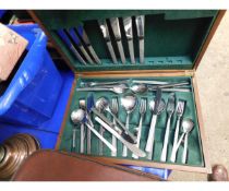 TEAK CASED SET OF VINERS STAINLESS STEEL CUTLERY