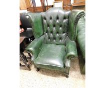 GREEN LEATHER WING CHAIR