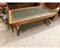 REPRODUCTION MAHOGANY SOFA TABLE FORMED AS A COFFEE TABLE WITH GREEN LEATHER INSERT