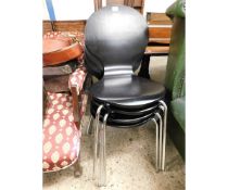 SET OF FOUR BENTWOOD EBONISED CHROMIUM BASED STACKABLE CHAIRS